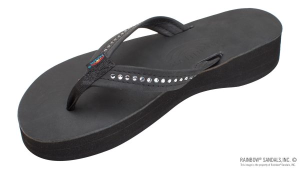 Four Layer Leather Wedge   3/4 Strap with Crystals