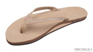 Crystal Collection Single Layer Arch Support Leather 1 Narrow Strap with Crystals