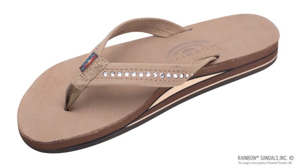 Crystal Collection Double Layer Arch Support Leather 3/4 Medium Strap w/ Crystals