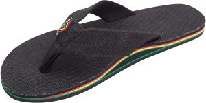 Rainbow Sandals Women's Single Layer Hemp. Black w/Rasta Mid Sole. Ladies. Medium 6.5-7.5 D(M) US | Flip-Flops