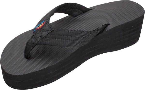 Rainbow Sandals Women's Six Layer Wedge Rubber 1VA Filled Nylon Strap. Rainbow/Black. Ladies Small / 5.5-6.5 B(M) US | Platforms & Wedges