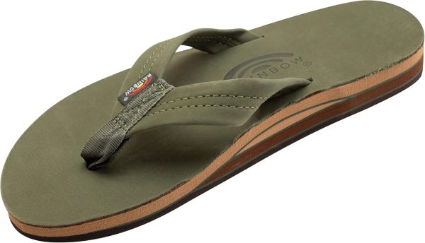 Rainbow Sandals Men's Double Layer Leather Sandal. Forest Green w/Fawn Midsole. Small / 7.5-8.5 B(M) US | Sandals