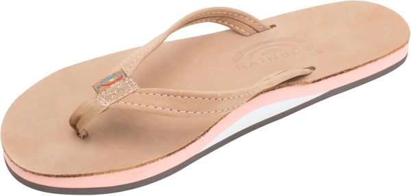 Rainbow Sandals Women's Single Layer Premier Leather w/Melon Midsole/Narrow Strap Sandal. Sierra Brown/Melon. Ladies Small / 5.5-6.5 B(M) US | Flats