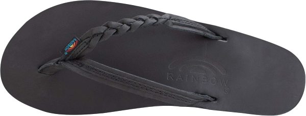 Rainbow Sandals Women's Flirty Braidy. Classic Black. Small / 5.5-6.5 | Classic Leather w/Single Braided Strap | Flats