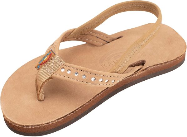 Rainbow Sandals Kid's Single Layer Premier Leather w/Narrow Crystal Strap. Sierra Brown. w/backstraps Kid's 3-4 B(M) US | Flats