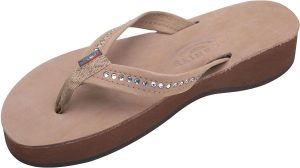 Rainbow Sandals Women's Four Layer Leather Wedge - 3/4trap w/Swarovski Crystals (Ladies X-Large / 8.5-9.5 B(M) US. Dark Brown) | Platforms & Wedges