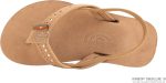 Rainbow Sandals Kid's Single Layer Premier Leather w/Narrow Crystal Strap. Sierra Brown. w/backstraps Kid's 3-4 B(M) US | Flats