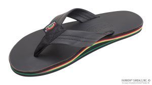 The Rastafarian  Single Layer Classic Black Leather with Rasta Mid Sole and 1 Strap