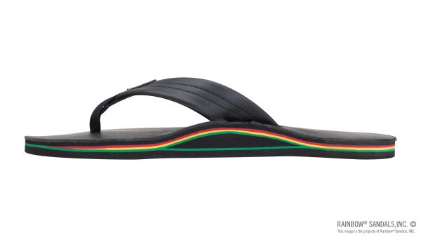 The Rastafarian Single Layer Classic Black Leather with Rasta Mid Sole